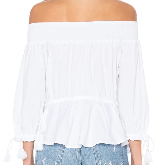 White Tularosa Sansa smocked elastic off the shoulder neckline and eyelet trim - Picture 6 of 13